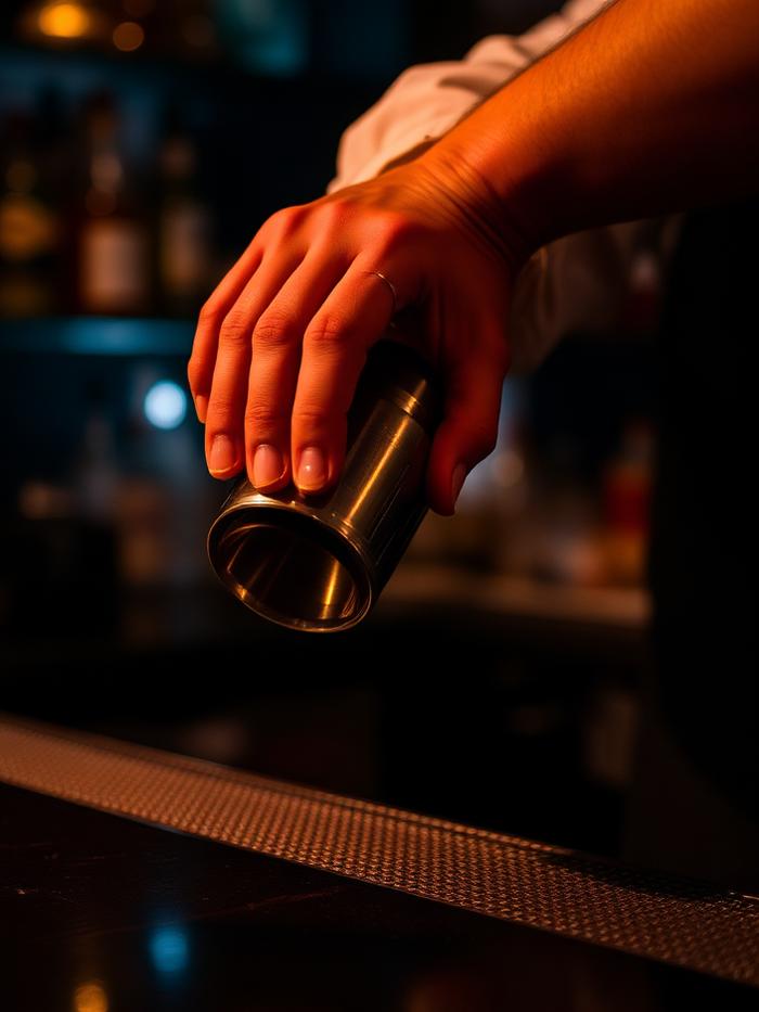Bartender ryster en cocktail bag baren til et event